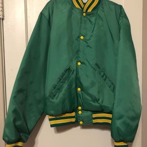 Vintage Holloway Mens Large XL Green Snap Up Satin Nylon Bomber Jacket